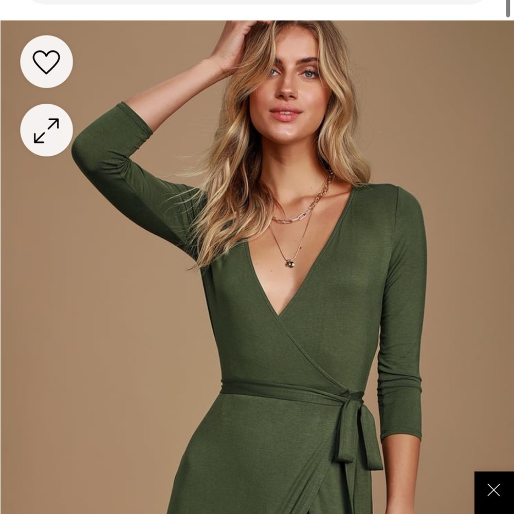 Nwt lulus long sleeve green wrap maxi dress